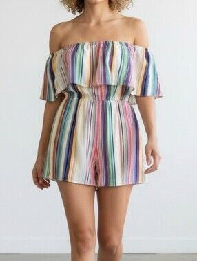 DO-BE Multi-Color Striped Strapless Romper S